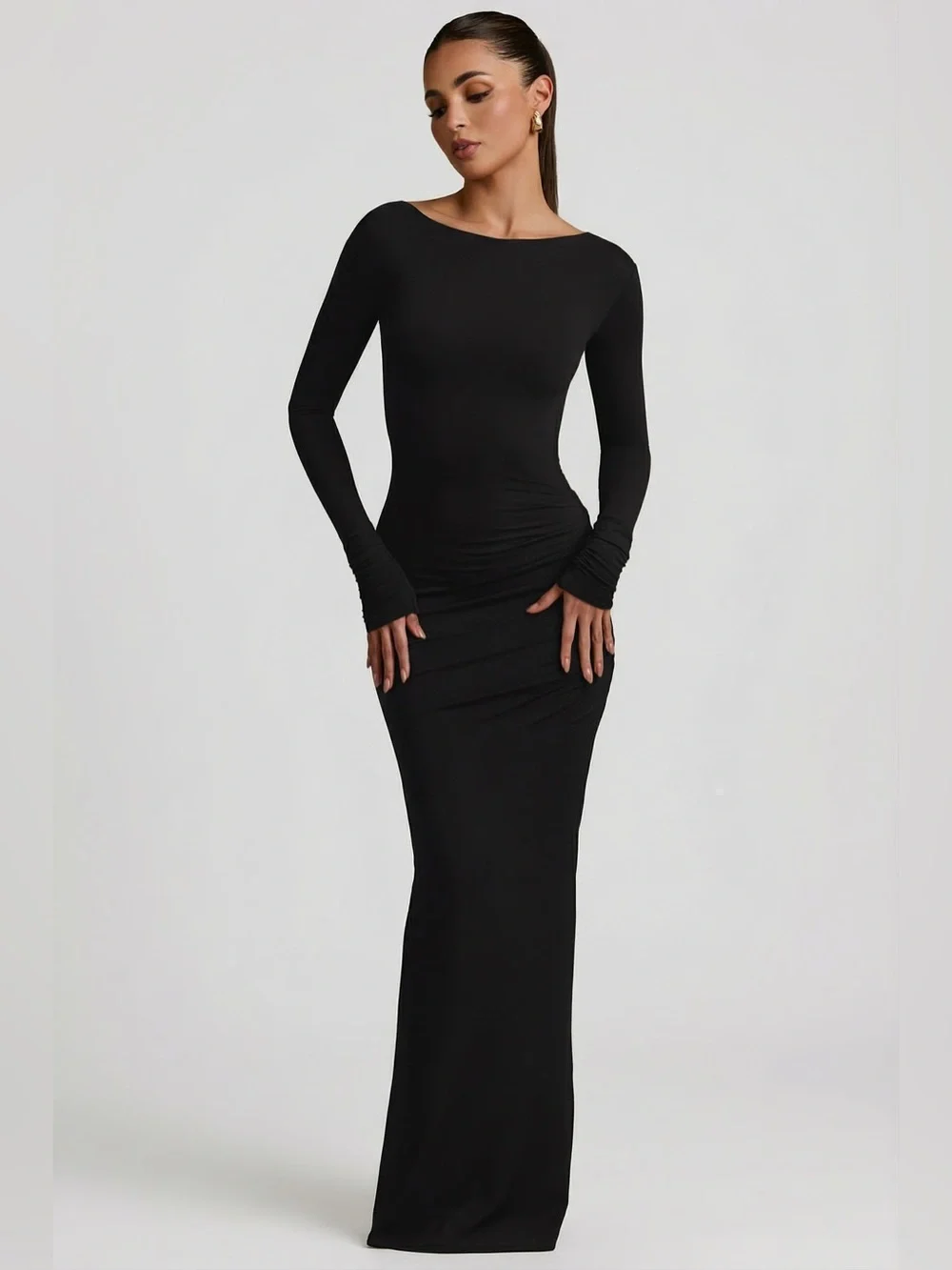 oh polly black long sleeve dress Modal Open-Back Bodycon Mini Dress in Black - L